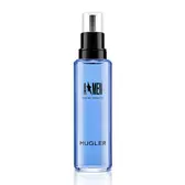 A*Men Eau de Toilette blauwe navulflacon met zwarte spuitdop tegen een witte achtergrond.